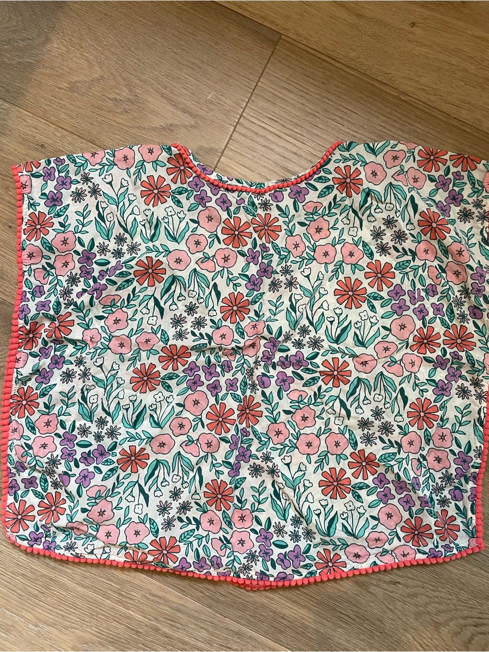 Cat & Jack Cream Floral Top with Coral Pom Trim